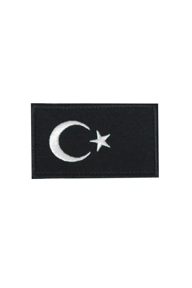 Türk Bayrağı Patch Siyah Nakış