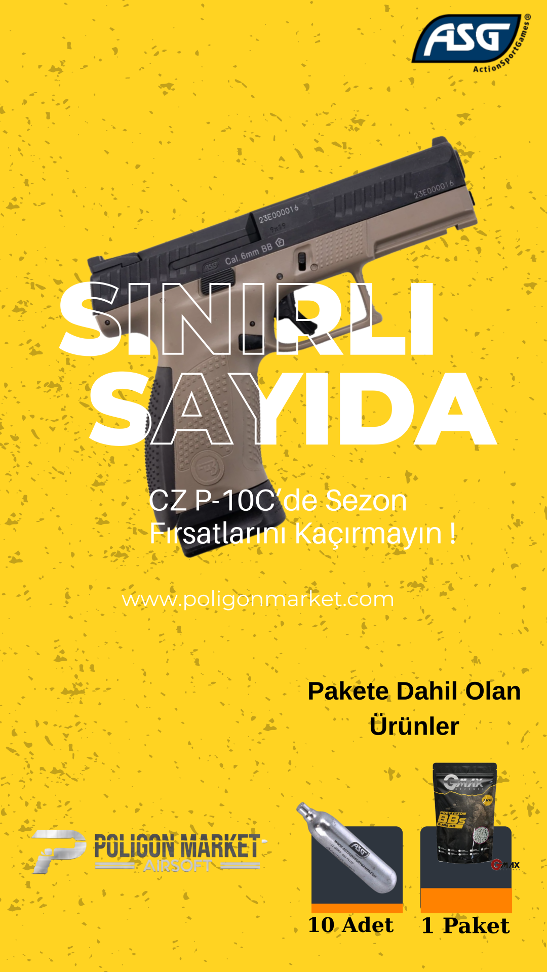 CZ P-10C, CO2, Dual-Tone Avantajlı Tabanca Başlangıç Seti